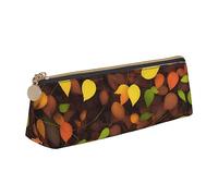BHHJKK Dead Leaves On The Ground Leather Pencil Case,Small and Convenient to Carry,Women's Fashionable Triangular Leather Pencil Case,Multifunctional Zippered Desk Storage Box Travel Makeup Bag