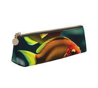 BHHJKK Fish in The Ocean Leather Pencil Case,Small and Convenient to Carry,Women's Fashionable Triangular Leather Pencil Case,Multifunctional Zippered Desk Storage Box Travel Makeup Bag
