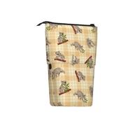 BHHJKK Happy Koala Leaves Plaid Striped Standing Pencil Case Telescopic Pencil Holder Pouch Cosmetics Bags Desk Stationery Organizer Box for Office Supplies