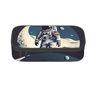 BHHJKK Large Capacity Compartment Astronaut on The Moon Print Pencil case Storage Bag for Office Supplies
