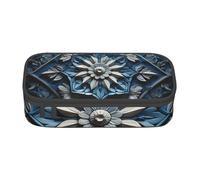 BHHJKK Large Capacity Compartment Blue Folk Art Pattern2 Print Pencil case Storage Bag for Office Supplies