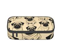 BHHJKK Large Capacity Compartment Cute Pug Dog Print Pencil case Storage Bag for Office Supplies