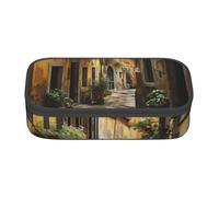 BHHJKK Large Capacity Compartment Italian Old Street Print Pencil case Storage Bag for Office Supplies