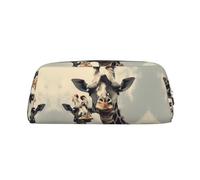 BHHJKK Leather Zipper Pencil Case High Capacity Pencil Bag Retro Griaffe Printed Pencil Case Organizer Office Storage
