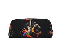 BHHJKK Leather Zipper Pencil Case High Capacity Pencil Bag Rock Music Printed Pencil Case Organizer Office Storage