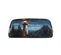 BHHJKK Leather Zipper Pencil Case High Capacity Pencil Bag Santa Claus Lighthouse Printed Pencil Case Organizer Office Storage