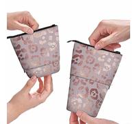 BHHJKK Leopard Skin Pencil Holder Elegant Texture Foil Effect Stand Up Pencil Case Organizer Pencil Pouch Makeup Bag Gift Rose Gold