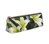 BHHJKK Lily Flowers Leather Pencil Case,Small and Convenient to Carry,Women's Fashionable Triangular Leather Pencil Case,Multifunctional Zippered Desk Storage Box Travel Makeup Bag