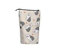 BHHJKK Old English Sheepdog Pattern Standing Pencil Case Telescopic Pencil Holder Pouch Cosmetics Bags Desk Stationery Organizer Box for Office Supplies