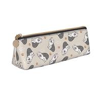 BHHJKK Old English Sheepdog Pattern Triangle Pencil Case Leather Pen Pouch Cosmetics Bags Desk Stationery Organizer Box Holder for Office Women Men
