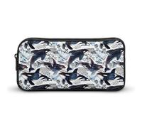 BHHJKK Pencil Bag Ocean Killer Whale Orca Art Pen Bag Pouch, Large Stationery Case Pencil Organizer Box with Zipper, Portable Makeup Bag for Office Travel