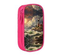 BHHJKK Pencil Case Coast Wave and Lighthouse Printed Double Layer Pencil Bag High Capacity Pencil Case Pouch Organizer Office Storage
