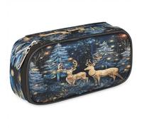 BHHJKK Pencil Case for Girls Boys Forest Tree Deer Pencil Pouch Kids Teen Pencil Bags with Zipper PU Leather Pencil Organizer School Pencil Box Marker Case Organizer