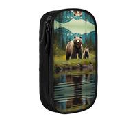 BHHJKK Pencil Case River Bear Mom Printed Double Layer Pencil Bag High Capacity Pencil Case Pouch Organizer Office Storage