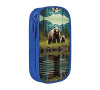 BHHJKK Pencil Case River Bear Mom Printed Double Layer Pencil Bag High Capacity Pencil Case Pouch Organizer Office Storage
