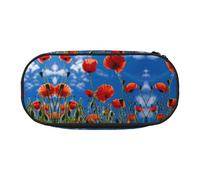 BHHJKK Poppies on Blue Sky Print Pens Pencil Case Nylon Pencil Bag with Zipper for Makeup Brush Office Men Women Adult
