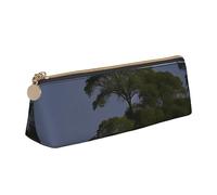 BHHJKK Red Flower and Moon Leather Pencil Case,Small and Convenient to Carry,Women's Fashionable Triangular Leather Pencil Case,Multifunctional Zippered Desk Storage Box Travel Makeup Bag