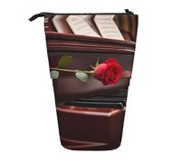 BHHJKK Red Rose On Piano Telescopic Pencil Case Pencil Pouch Holder,Organizer Stationery Pen Case Box with Zipper