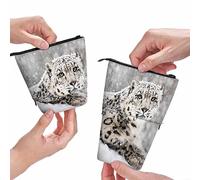 BHHJKK Snow Leopard Pencil Pouch Frontal Portrait Snow Storm Stand Up Pencil Case Pencil Holder Cosmetics Bag for Women Men
