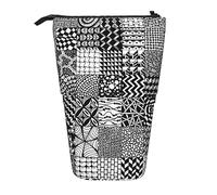 BHHJKK Standing Pencil Case Pencil Holder Black and White Pattern Telescopic Stationery Case for Office Stand-up Organizer Retractable Pencil Pouch Pencil Bag Pen Holder for Work 7 × 5.7 in