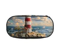BHHJKK The Seaside Lighthouse Print Pens Pencil Case Nylon Pencil Bag with Zipper for Makeup Brush Office Men Women Adult