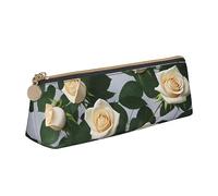 BHHJKK White Flowers Leather Pencil Case,Small and Convenient to Carry,Women's Fashionable Triangular Leather Pencil Case,Multifunctional Zippered Desk Storage Box Travel Makeup Bag