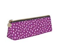 BHHJKK White Flowers Printed Pattern Leather Pencil Case,Small and Convenient to Carry,Women's Fashionable Triangular Leather Pencil Case,Multifunctional Zippered Desk Storage Box Travel Makeup Bag