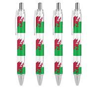 BHHJKKFlag of Wales Welsh Retractable Ballpoint Pen Blue Ink Ball Pens Smooth Writing with Comfortable Grip Office Supplies for Men Women,4 PCS