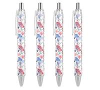 BHHJKKWatercolor Horses Hearts Flowers Ballpoint Pen Patterned Retractable Black Round Barrel Fine Point Pens 0.5mm 4 PCS