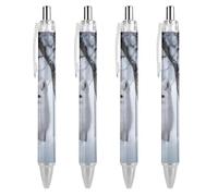BHHJKKWhite Fox in The Snow Black Retractable Ballpoint Pen 0.5mm Fine Point Work Pen Quick Dry Smooth Write Pens 4 PCS