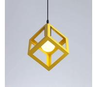 BHIAG Industrial Pendant Lighting Iron Metal Square Hanging Lamp Modern Simple Suspension Light Fixture for Dining Room Bedroom Hallway Entryway(Yellow)