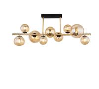 BHIAG LED Pendant Light, Chandeliers, Semi with 9-Lights Chandeliers Long Fitting with Globe Amber Ceiling Hanging Lamps Dining Table Chandelier Over Table Fixture