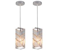 BHIAG Modern Crystal Pendant Light 2 Pack Hanging Lamps Small Chandelier Ceiling Lighting Indoor, Square Crystal Pendant Ceiling Lights for Kitchen Island, Dining Room, Bedroom