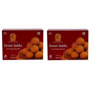 Bhikharam Chandmal Besan Laddu 400g - Traditional Indian Gram Flour Sweets - Rich Ghee Laddoo Mithai - Festive Dessert Gift Box - Vegetarian Indian Sweet (Pack of 2)
