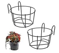 Bhina 2 Pcs Fence Metal Potted Stand,Hook Round Flower Stand,Round Plant Baskets Shelf,Fence Hanging Railing Plant Pot,Railing Planters Flower Pot,Suitable For Balcony,Garden,Fence,Indoor And Outdoor