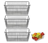Bhina 3 Pieces Small Wire Baskets Metal Wire Storage Baskets with Handles Baskets Organizer Baskets for Freezer, Kitchen, Pantry, Cabinets, Bathroom, 21 x 16 x 9 cm, Black