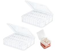 Bhina Pack of 2 Small Storage Boxes (5.5 x 5.5 x 2 cm) Mini Storage Box Made of Clear Plastic Pearl Storage Boxes with Hinged Lid for Beads, Jewellery, Craft Items, Small Parts (60 Pieces)