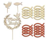 BHIPKOT Cake Decoration My Christening Cake Toppers Wooden 18 Pieces Wooden Fish Table Decoration Confirmation Pigeon Fish Cake Topper Confirmation Decoration Boy Girl