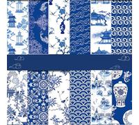 BHNACIER 24pcs Blue Chinoiserie Pattern Paper, 12" x 12", Double-Sided, Blue White Chinese Ornate Patterned Decorative Craft Paper