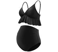 Bhome Maternity Bikini Set Two Pieces Pregnancy Swimsuit Bathing Suits High Waisted Ruffle Summer Swimwear, A Black, Medium