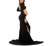 Bhome Maternity Dress for Photoshoot Cut-Out Backless Side Split Maternity Maxi Gown for Photoshoot, Black, S