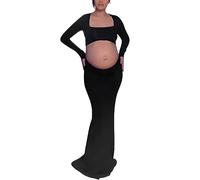 Bhome Maternity Photoshoot Dress Long Sleeve Sexy Cut-Out Backless Maternity Maxi Gown Photography Outfits, Black, S