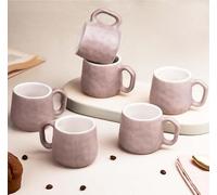 Bhoomiware Lavender Pebble Ceramic Cup Set of 6 for Tea, Small Coffee Chai Serving Cups Microwave Safe Ideal Gifts for Anniversary, Housewarming Parties Family and Friends 200ML
