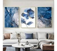 BHRPOP 3pcs Modern Gold Blue Marble Wall Art Posters Abstract Canvas Painting Prints Pictures Living Room Interior Home Decoration No frame