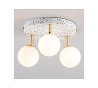 BHS Lighting BHS Lott 3 Light Ceiling Spotlight Fitting In Satin Brass Finish With Opal Glass And Water Printed Terrazzo Plate