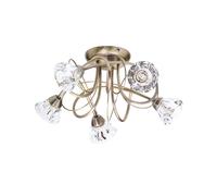 BHS Lighting BHS Marianne 5 Light Flush Ceiling Fitting in Antique Brass Finish with Clear Glass