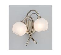BHS Lighting BHS Soni 2 Light Wall Fitting In Antique Brass Finish With Frosted Glass