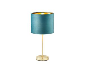 BHS Lighting BHS Velvet Single Light Table Lamp In Polished Brass Finish With Teal Velvet Shade