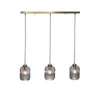 BHS Lyna Satin Brass Ceiling Light Pendant Bar with Smoked Glass Shades