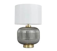 BHS Lyna Satin Brass Smoked Glass Base Table Lamp with White Shade